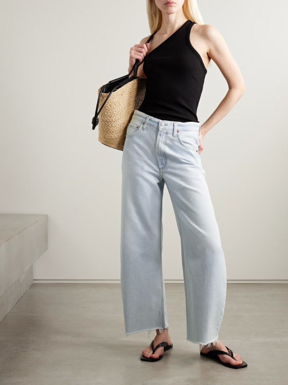 AGOLDE Low Curve Crop frayed mid-rise wide-leg jeans